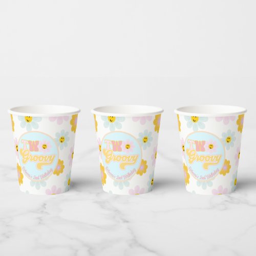 Retro Daisy Two Groovy Birthday Custom Paper Cups