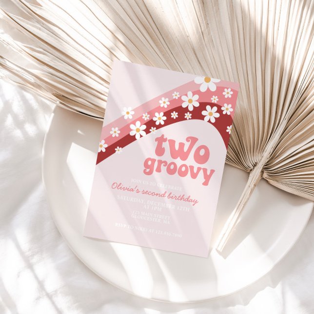 Retro daisy Two Groovy boho floral second birthday Invitation (Creator Uploaded)