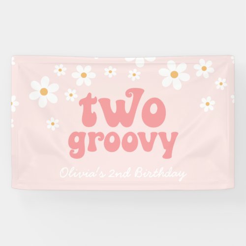 Retro Daisy Two Groovy Pink Floral 2nd Birthday Banner
