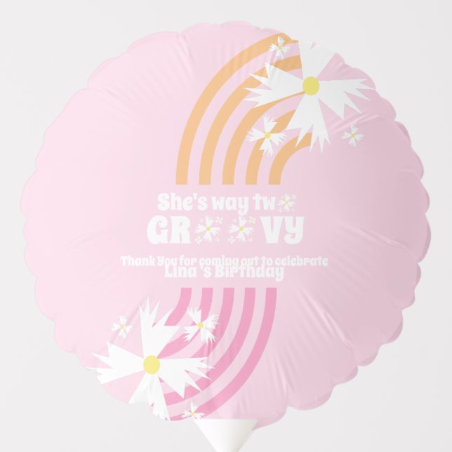 Retro Daisy Way Two Groovy Rainbow Party  Balloon (Front)