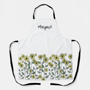 Retro Daisy Wildflowers Hand-Drawn Boho Summer Apron