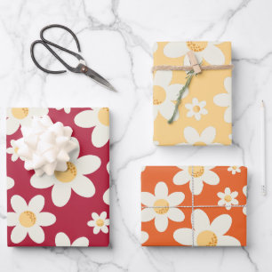Retro Daisy Wrapping Paper Sheets Groovy Floral