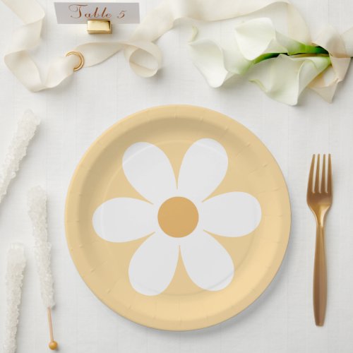 Retro daisy yellow boho paper plates