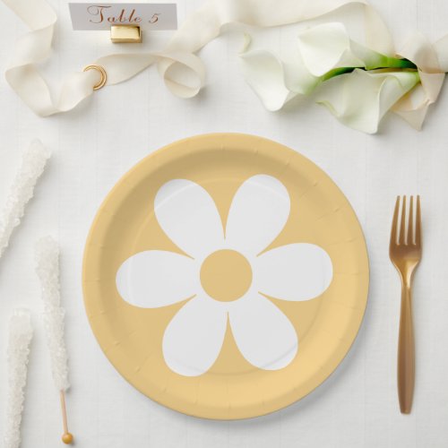 Retro daisy yellow boho paper plates