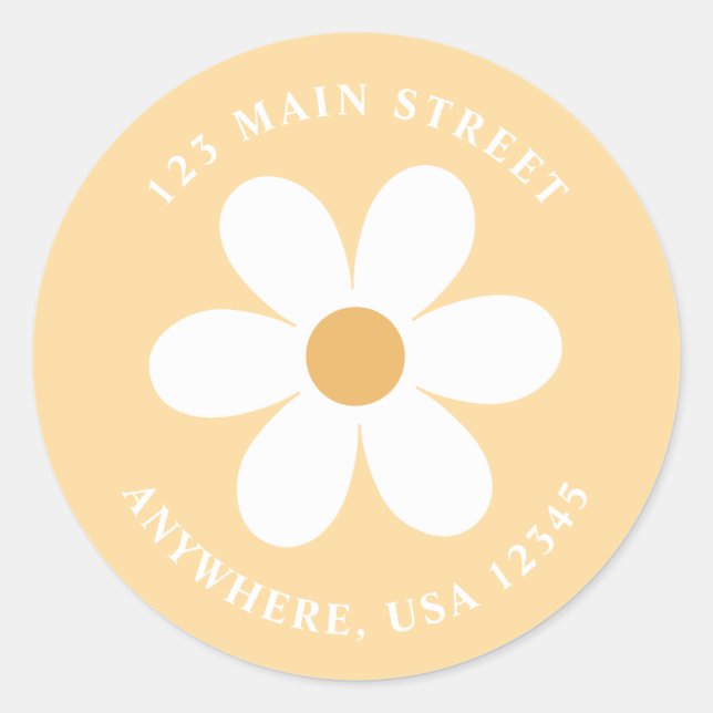 Retro daisy yellow boho return address label (Front)