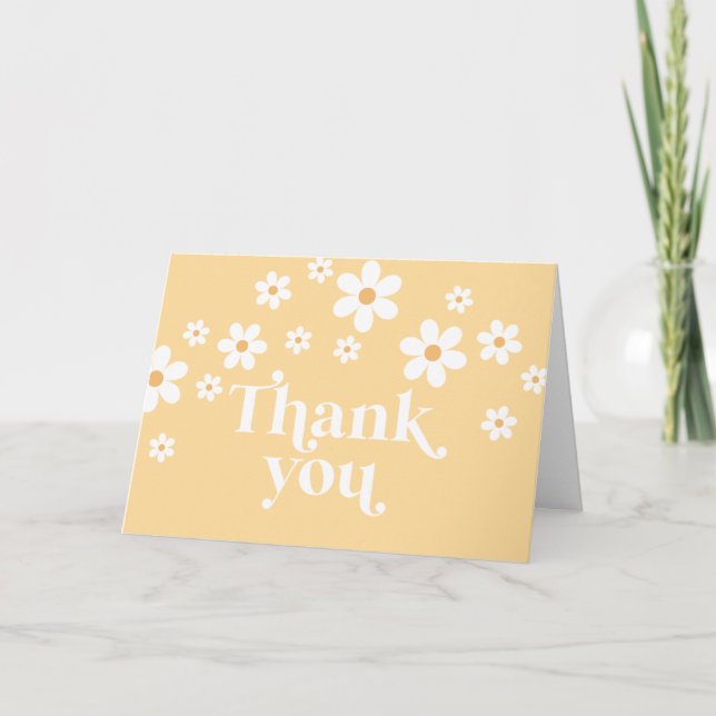 Retro Daisy yellow boho thank you card (Front)