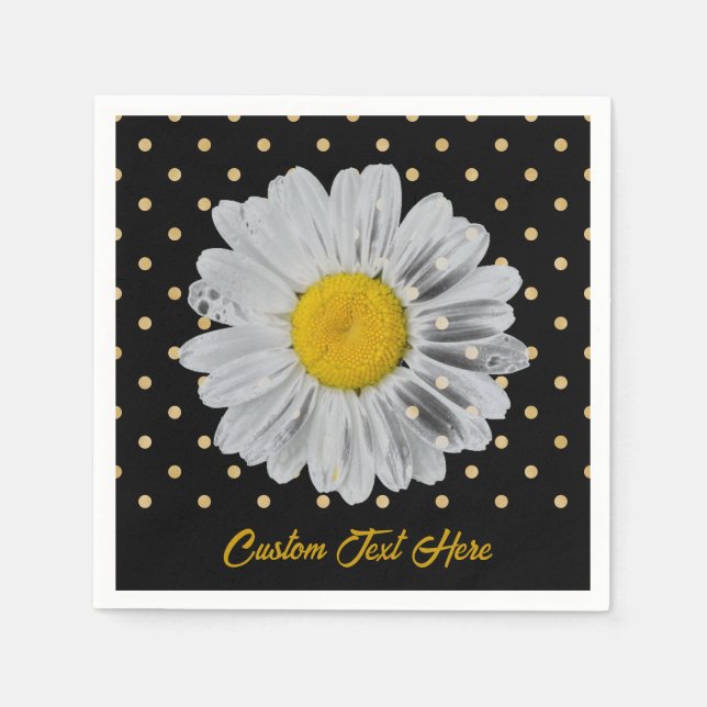 Retro Daisy Yellow Bright Gold Black Polka Dots Napkins (Front)