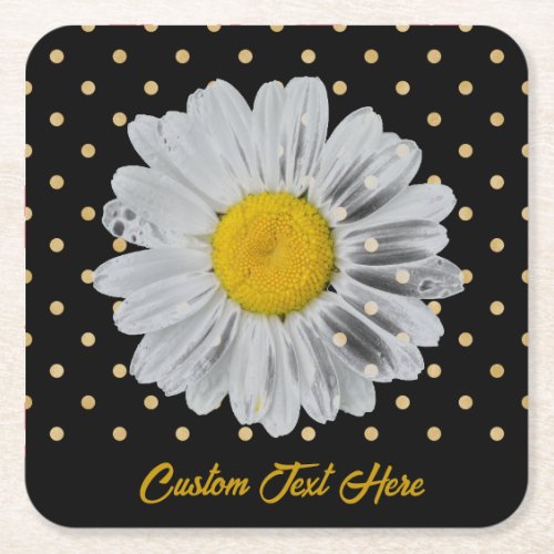 Retro Daisy Yellow Bright Gold Black Polka Dots Square Paper Coaster