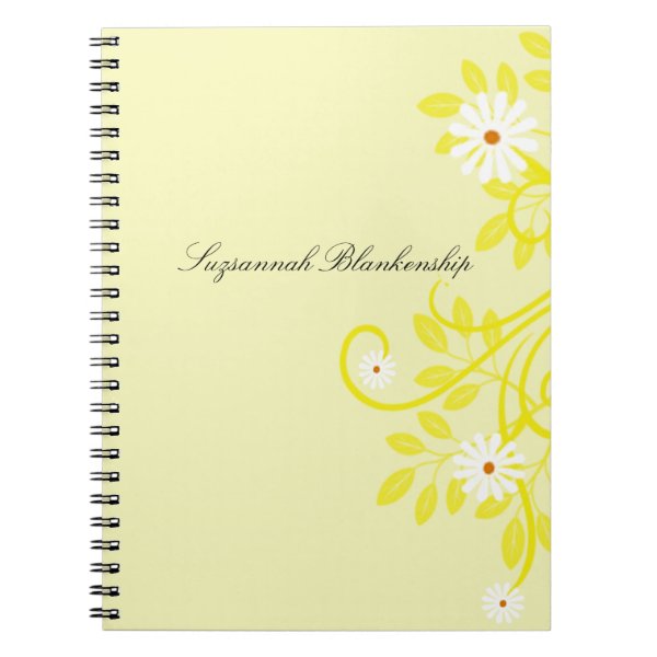 Retro Daisy Yellow Filigree Border Personalized Notebook