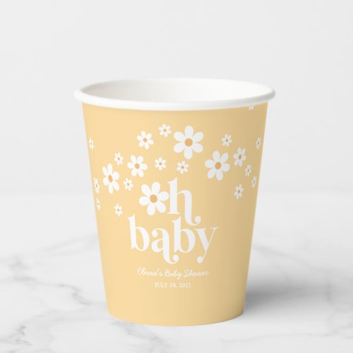 Retro Daisy yellow Oh Baby Baby Shower Paper Cups