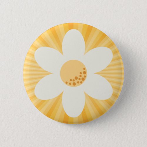 Retro Daisy Yellow Sunburst Boho  Button
