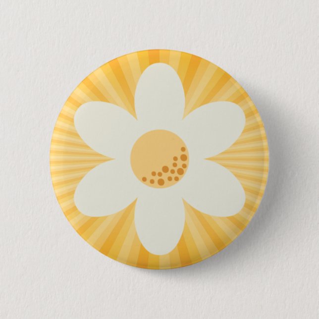 Retro Daisy Yellow Sunburst Boho Button | Groovy 7 (Front)