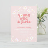 Retro Daisy Young Wild Three Floral 3rd Birthday Invitation (Standing Front)
