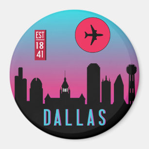 Retro Dallas City Texas Skyline Cityscape Souvenir Magnet