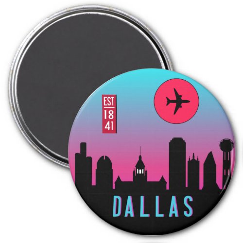 Retro Dallas City Texas Skyline Cityscape Souvenir Magnet