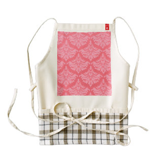 Retro Damask Brocade Coral Red Zazzle HEART Apron