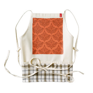Retro Damask Brocade Tangerine Orange Zazzle HEART Apron