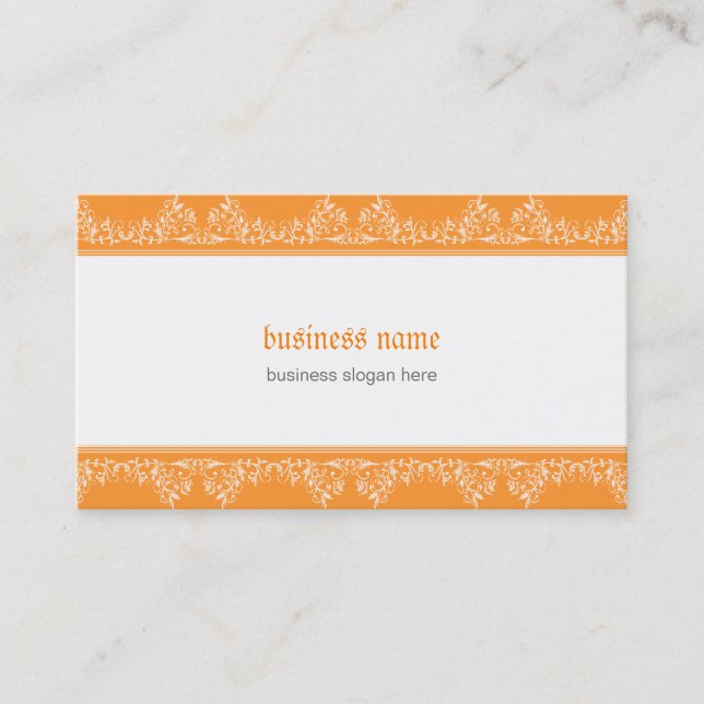 Retro Damask Filigree Elegant Orange Business Card (Front)
