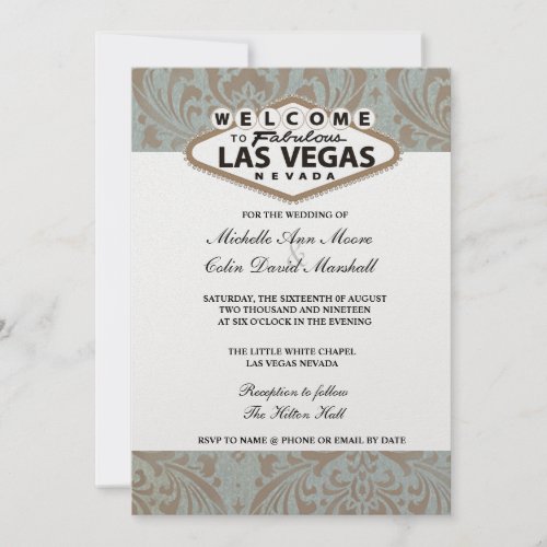Retro Damask Floral Las Vegas Wedding Invite