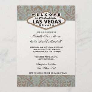 Retro Damask Floral Las Vegas Wedding Invite
