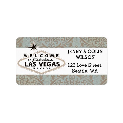Retro Damask Floral Vegas Wedding Address Label
