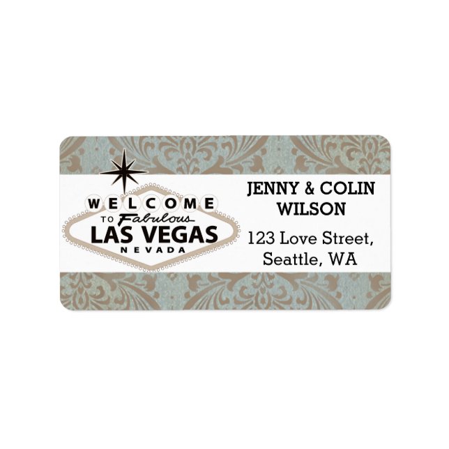 Retro Damask Floral Vegas Wedding Address Label (Front)