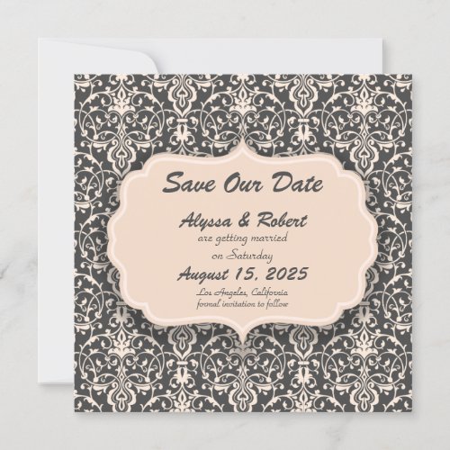 Retro Damask Pattern Save The Date Card