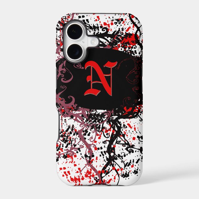 Retro Damask Pattern with Monogram Letter N Iphone Case (Back)