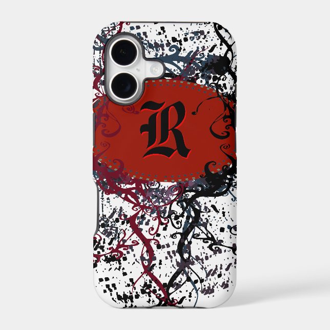 Retro Damask Pattern with Monogram Letter R Iphone Case (Back)