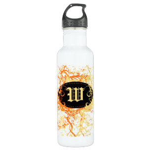 Retro Damask Pattern with Monogram Letter W Water Bottle