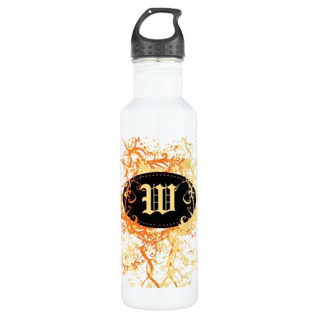 Retro Damask Pattern with Monogram Letter W Water Bottle (Front)