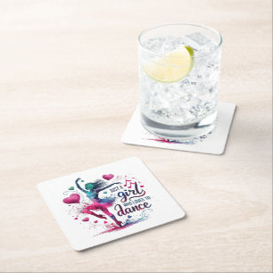 Retro Dance Just A Girl Who Loves to Dance Square Paper Coaster
