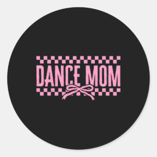 Retro Dance Mom Coquette Bow Checkered Dance Mama Classic Round Sticker