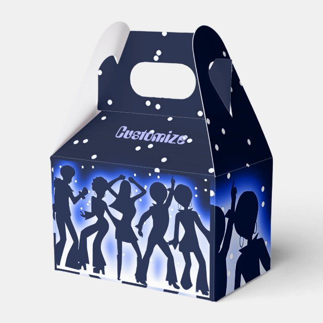 Retro Dance Party Blue Gable Favor Boxes (Front Side)