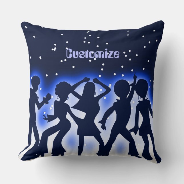 Retro Dance Party Blue Throw Pillow (Front)