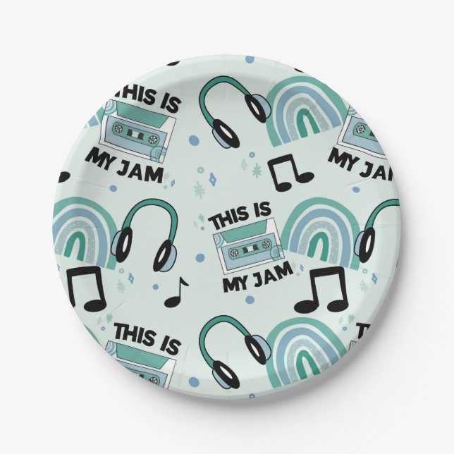 Retro Dance Party Music Pattern  Paper Plates (Front)