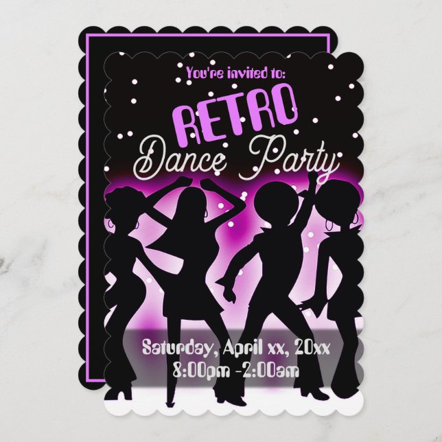 Retro Dance Party Pink Invitation (Front/Back)