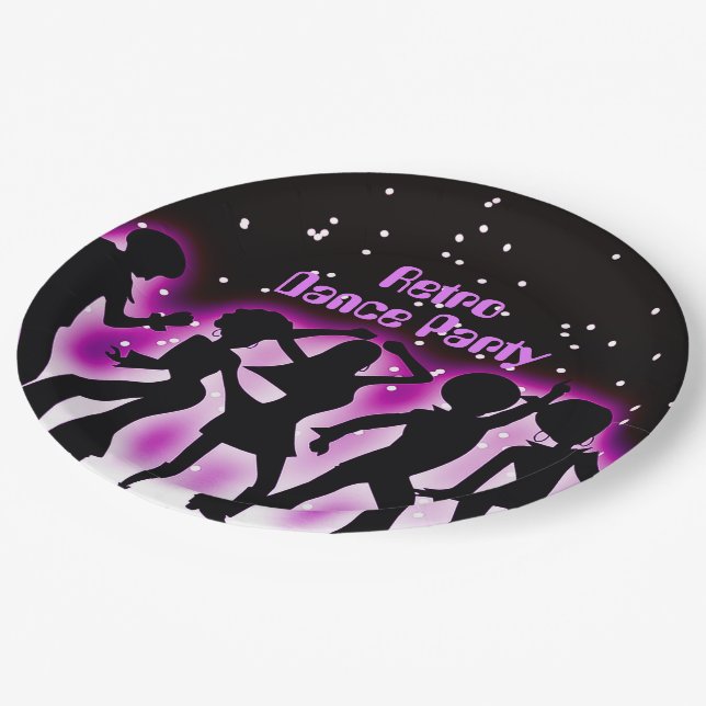 Retro Dance Party Pink  Paper Plates (Angled)