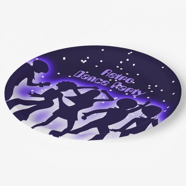 Retro Dance Party Purple Paper Plates (Angled)