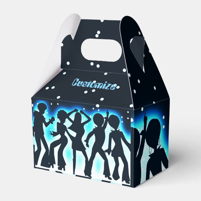 Retro Dance Party Teal Gable Favor Boxes (Front Side)