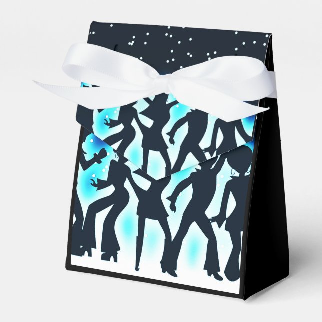 Retro Dance Party Teal Tent Favor Boxes (Front Side)