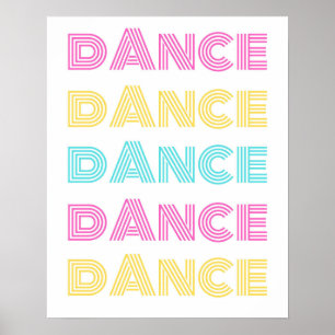 Retro Dance Pink Yellow Turquoise  Poster