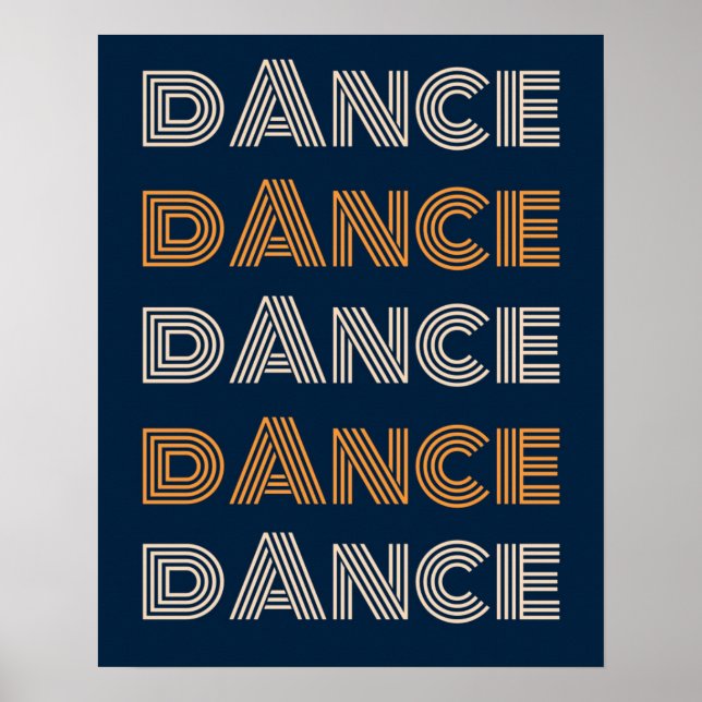 Retro Dance Typography Blue Orange Poster (Front)