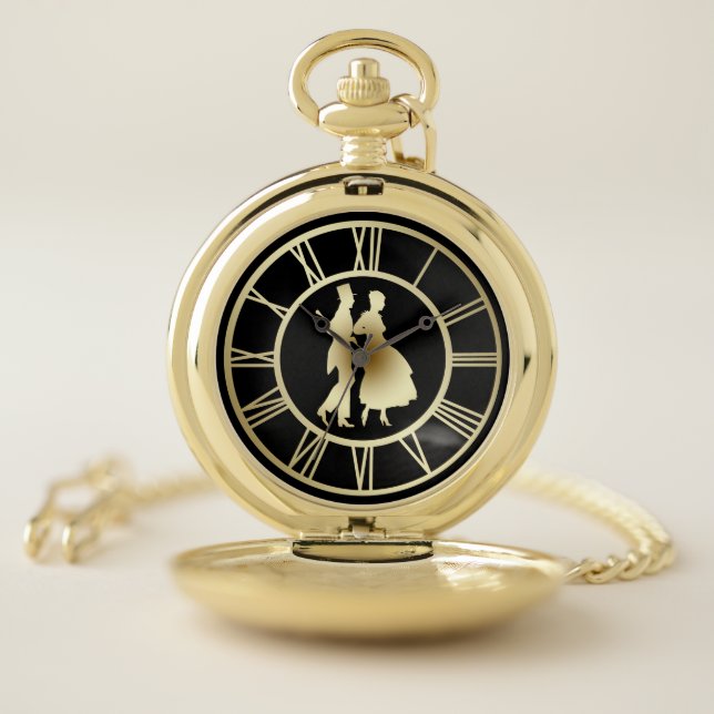 Retro Dancing in Gold Roman Numeral Pocket Watch (Inside)