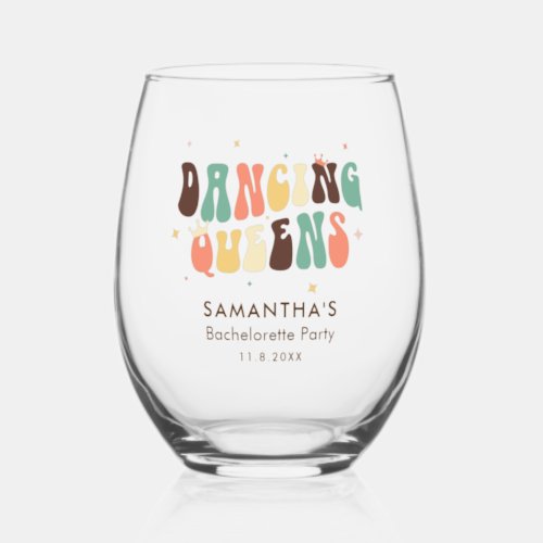 Retro Dancing Queens Disco Bachelorette Party Stemless Wine Glass