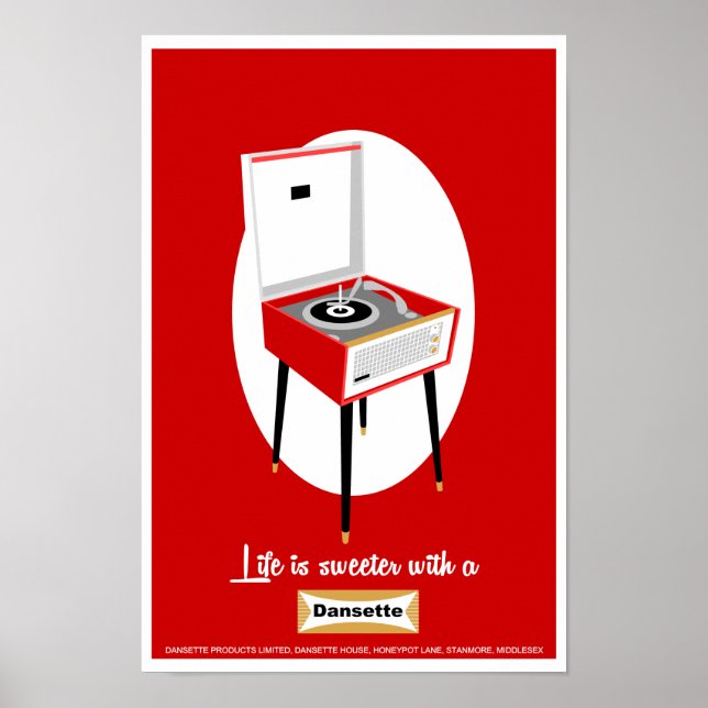 Retro Dansette red record player Pop Art poster (Front)