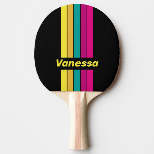 Retro Dark 80s Pin Striped with Name Ping Pong Paddle