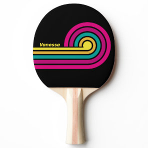 Retro Dark 80s Stripes with Name Ping Pong Paddle