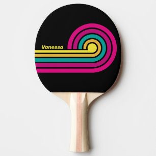 Retro Dark 80s Stripes with Name Ping Pong Paddle