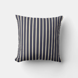 Retro Dark Blue & Cream Ticking Stripes French Throw Pillow
